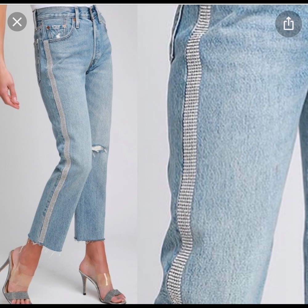 Levi’s 501 Crop Straight Distress Rhinestone Jean